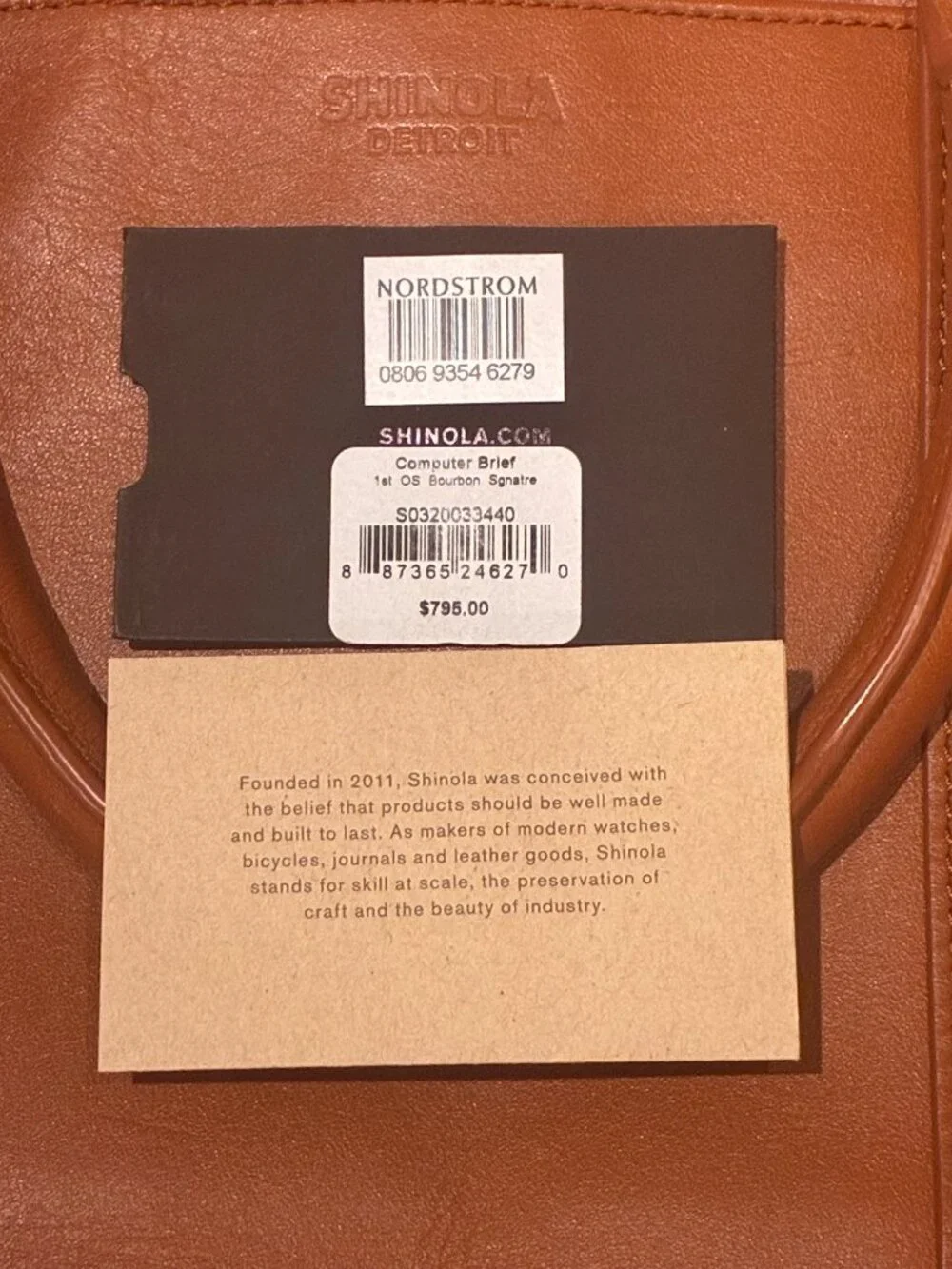 Shinola Computer Brief - Bourbon Signature Leather